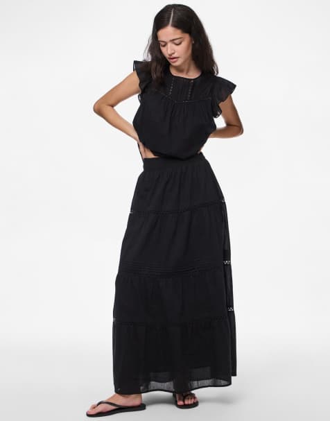 Pieces - Maxi rok in zwart - view 1