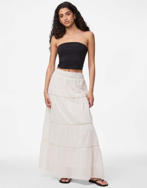 Pieces Maxi skirt in white sand - view 1