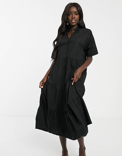 Pieces maxi smock dress in black | ASOS