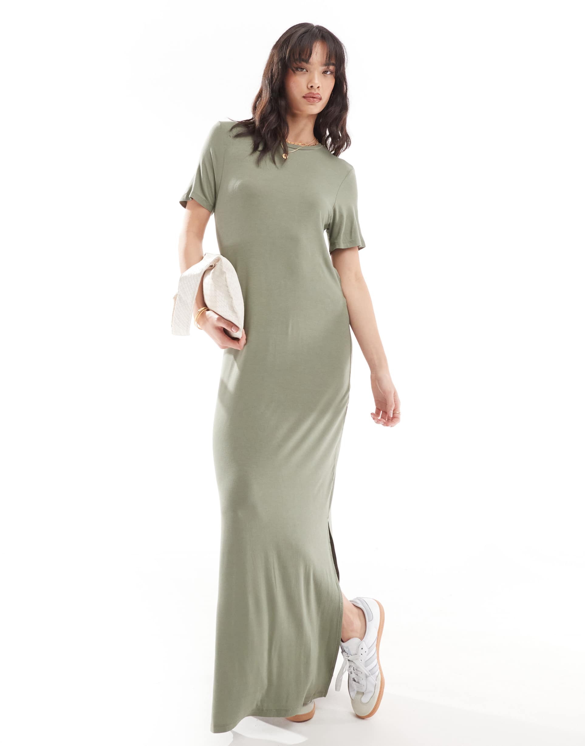 pieces maxi t-shirt dress in khaki