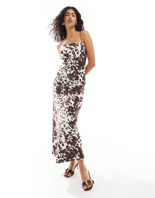 Thumbnail - Pieces - Maxi-Trägerkleid mit eckigem Ausschnitt und Kuhfellmuster-Bunt