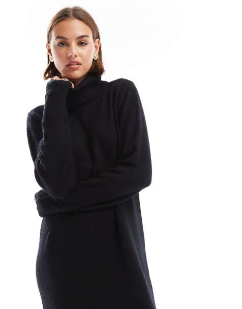 Pieces - Maxi trui jurk met col in zwart - view 1