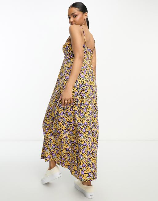 Pieces – Maxikleid in Lila mit V-Ausschnitt, überkreuztem Rückenträgern und Blumenmuster, 2 von 4