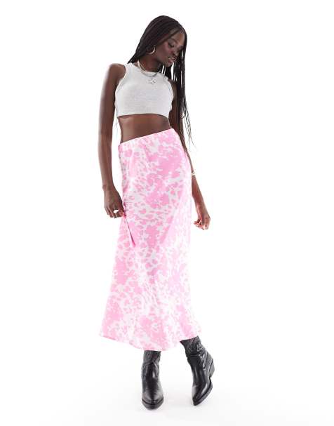 PIECES – Maxirock aus Satin in Rosa mit Kuhprint - view 1