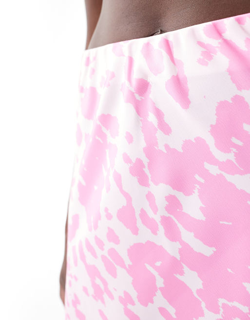 PIECES – Maxirock aus Satin in Rosa mit Kuhprint, 2 von 5