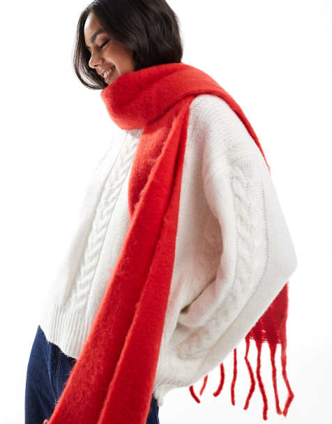 Pieces - Medium - Sciarpa soffice rossa con nappe - view 1