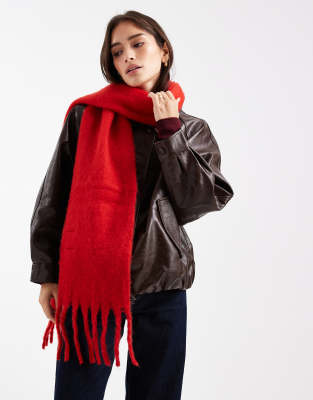 Pieces Medium Super Soft Tassel Scarf In Red