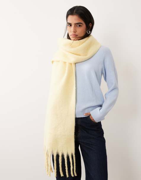 Pieces medium super soft tassel scarf in pastel yellow - view 1