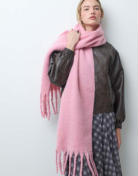 Pieces medium super soft tassel scarf in sea pink - view 1