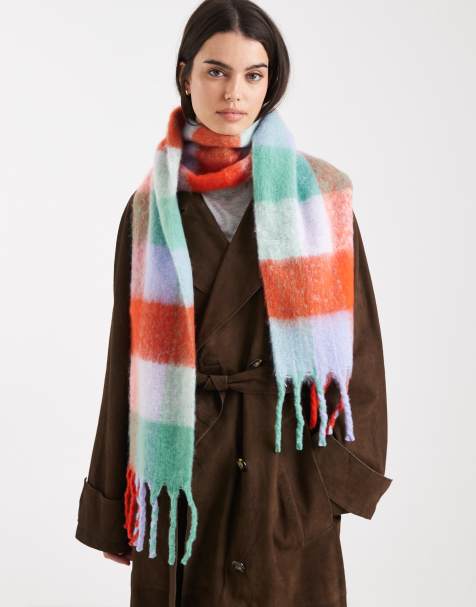Pieces medium super soft tassle scarf in bright contrast check