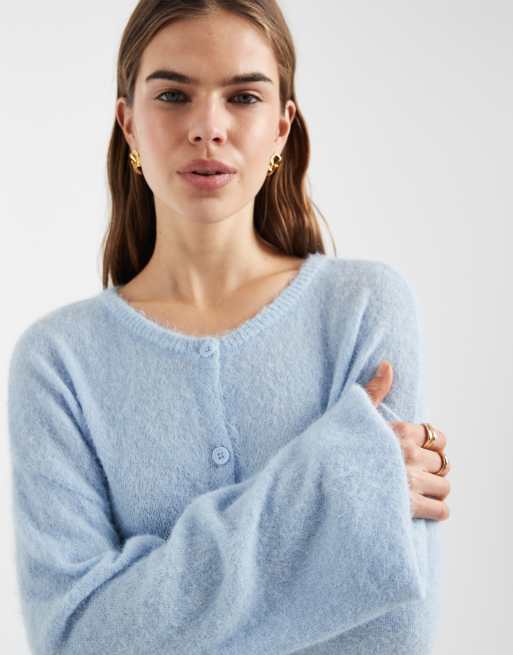 Pieces - Meleret himmelblå strikket cardigan, 2 af 4