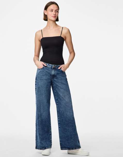 Pieces - Mellemblå denimjeans med brede ben - view 1