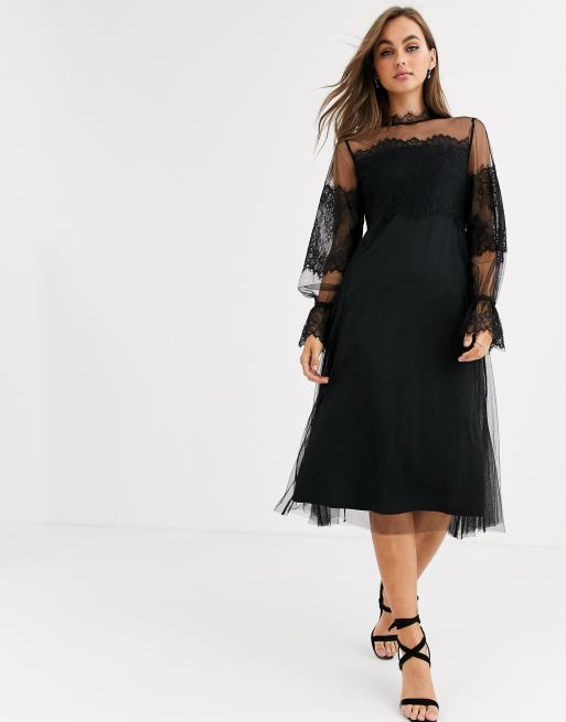 Asos black cheap lace midi dress