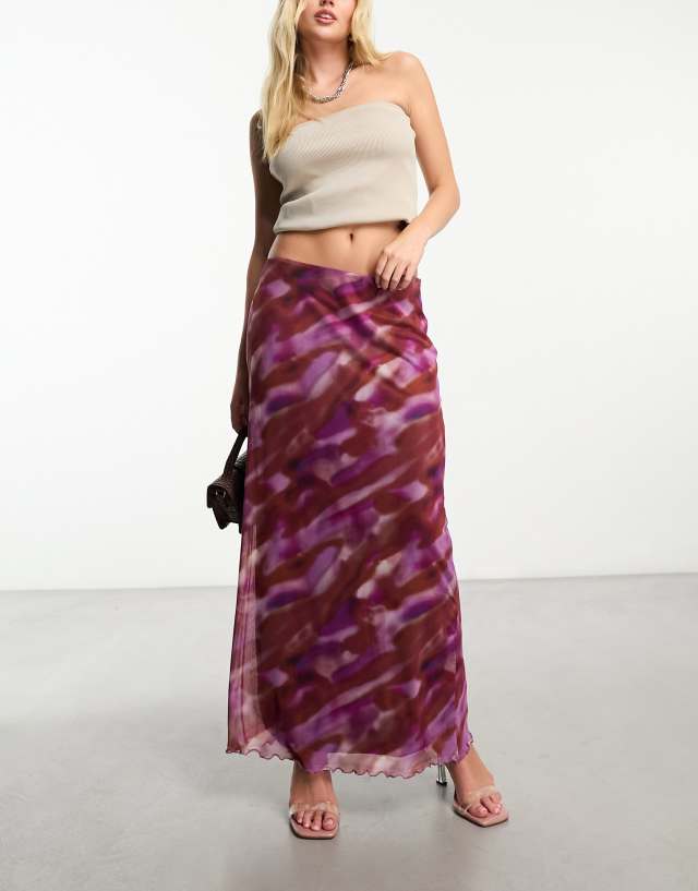 Pieces - mesh maxi skirt in multi washed tie dye