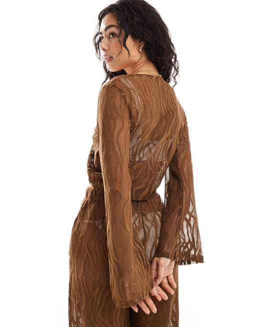 Pieces mesh swirl detail beach top in brown (part of a set), 4 of 4
