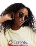 [Pieces] Pieces metal cateye frame sunglasses with black lens tint in gold One Size Gold