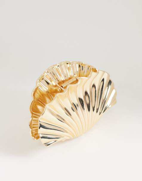 Pieces metal shell hair claw in gold tone - view 1
