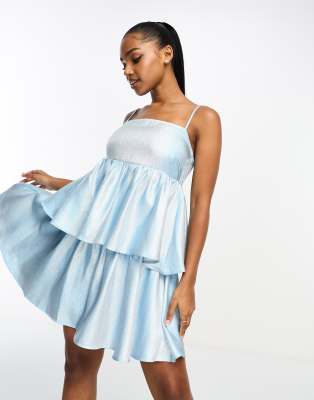 Pieces Metallic Cami Babydoll Dress In Baby Blue