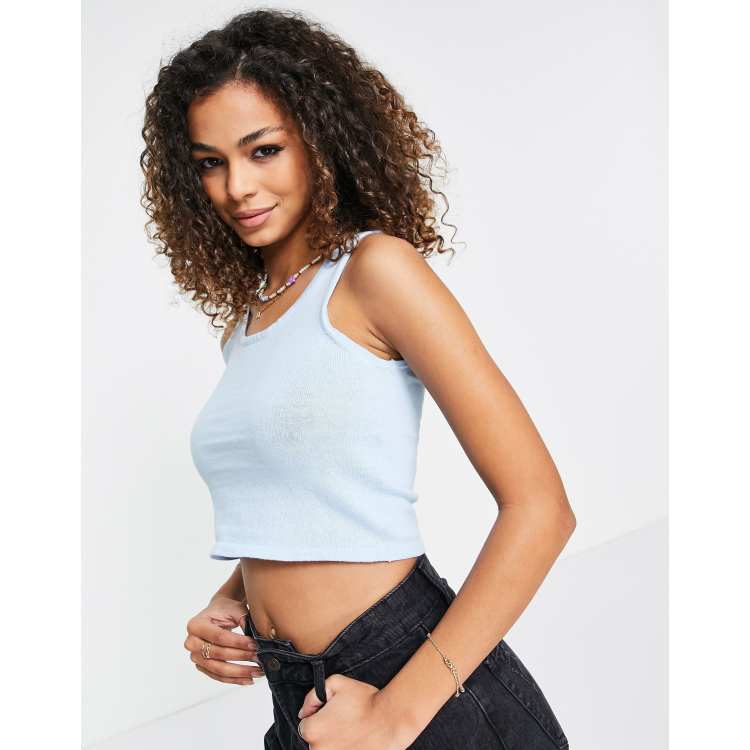Pieces Mia cropped knit coordinating tank top in blue | ASOS