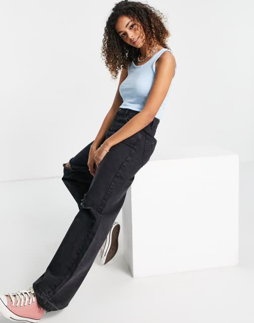 Pieces Mia cropped knitted tank top co ord in blue, 4 of 4