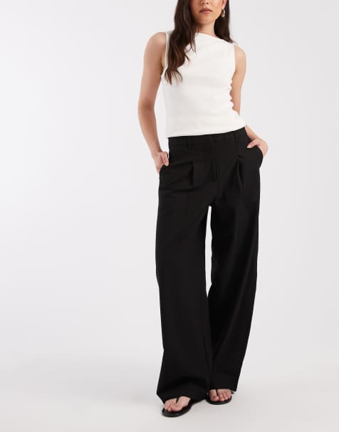 PIECES mid waist barrel leg tailored pants in black - view 1