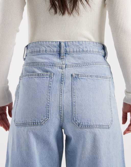 PIECES mid waist barrell leg jeans in light blue, 4 of 5
