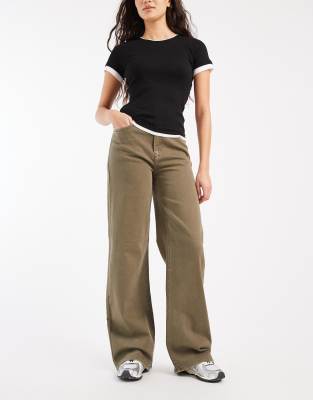 Pieces Mid Waist Wide Leg Jeans In Multi