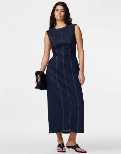 Pieces Midi dress in dark blue denim 1 - view 1