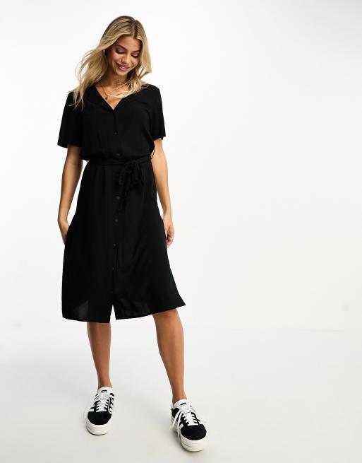 Pieces – Midi-Hemdblusenkleid in Schwarz mit Bindegürtel, 3 von 4