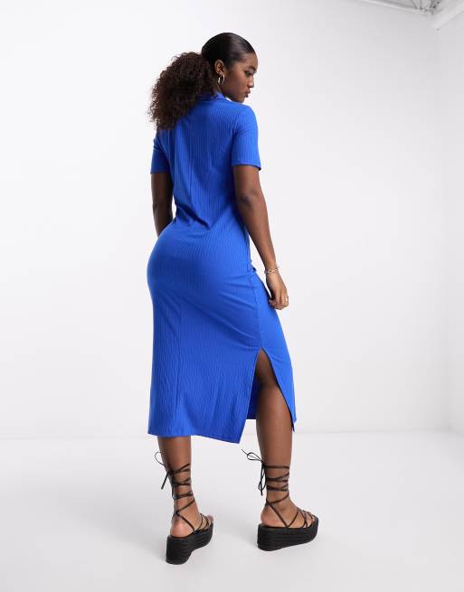 Pieces Midi jurk met polokraag in felblauw ASOS