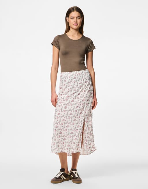 Pieces - Midi-rok in Cloud Dancer 1 print