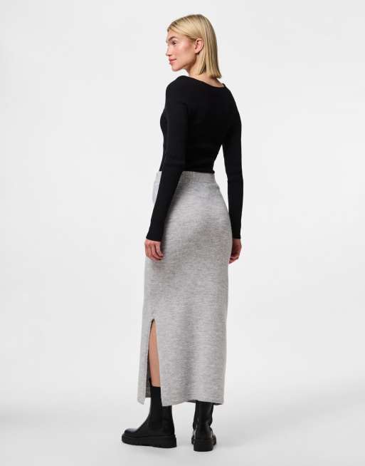 Pieces - Midi rok in gemêleerd lichtgrijs