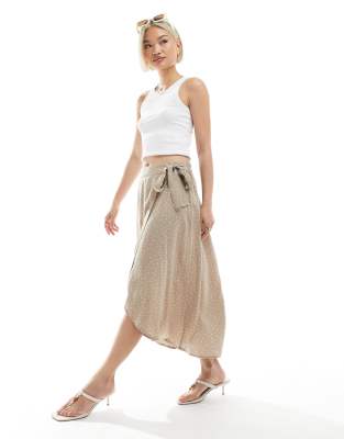 Pieces - Midi-Wickelrock Geschirr-Beige mit Punkten-Neutral