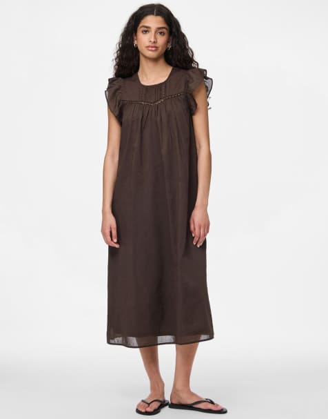 Pieces – Midikleid in Delicioso-Braun - view 1