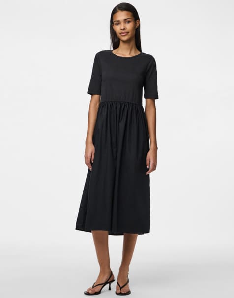 Pieces – Midikleid in Schwarz - view 1