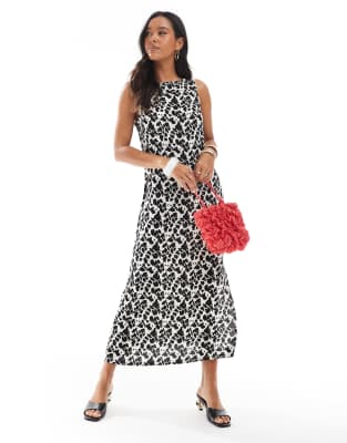 Pieces - Midikleid mit U-Boot-Ausschnitt und abstraktem Tierfellmuster-Bunt