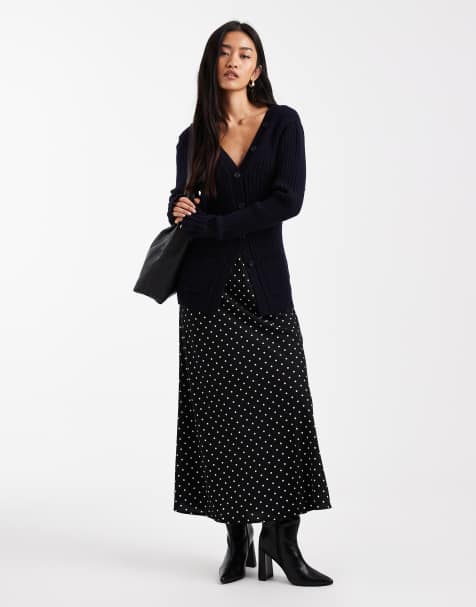 Pieces - Midirok met stippen in zwart en wit - view 1