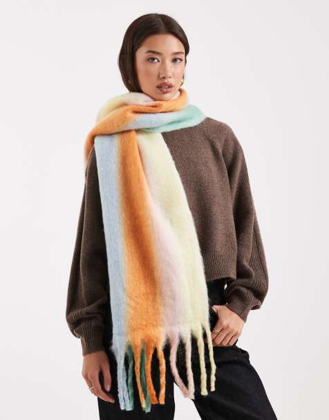 Pieces super soft tassel scarf in warm pastel stripe
