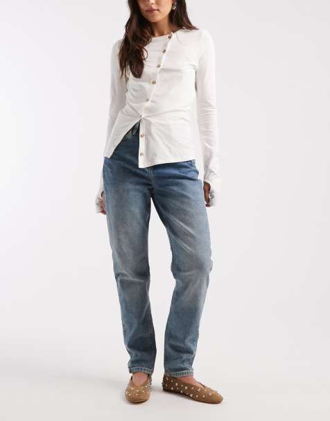 Pieces – Millie – Mellanblå mom jeans med hög midja - view 1