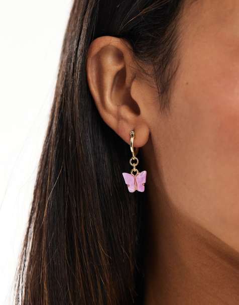 Pieces mini butterfly earrings in lilac - view 1