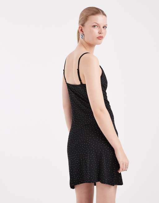 Pieces - Mini cami-jurk met gedrapeerde halslijn en siersteentjes in zwart, 2 van 4