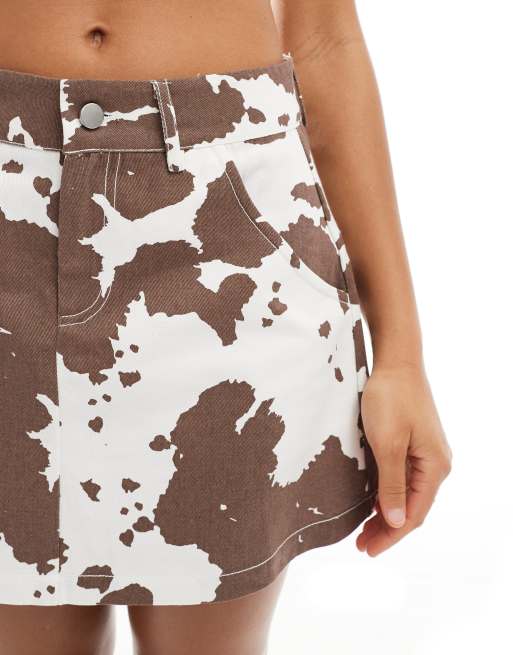 Pieces - Mini-jupe d'ensemble en jean à imprimé vache - Marron, 3 de 5