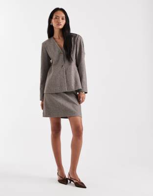 Mini-jupe habillée d'ensemble en tissu texturé à taille haute - Marron clair-Neutre S