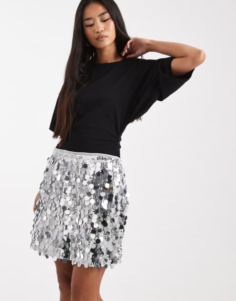 Pieces - Mini-jupe ornée de sequins ronds - Argenté - view 1