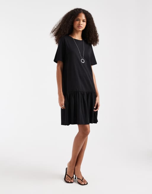 Pieces - Mini jurk met verlaagde taille en korte mouwen in zwart, 2 van 4