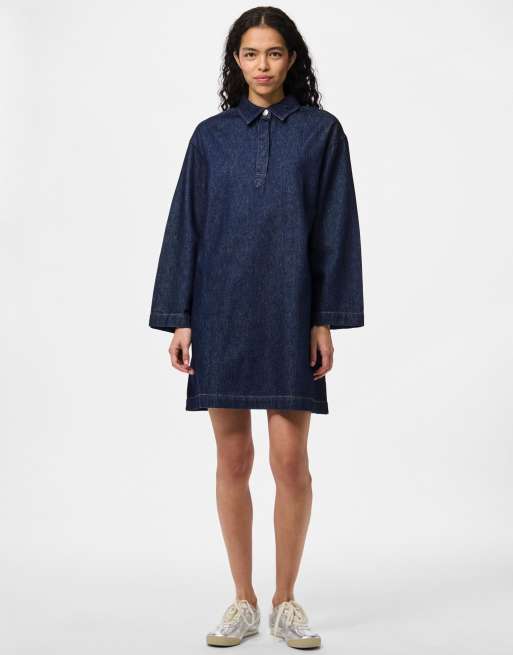 Pieces - Mini-jurk van in middenblauwe denim