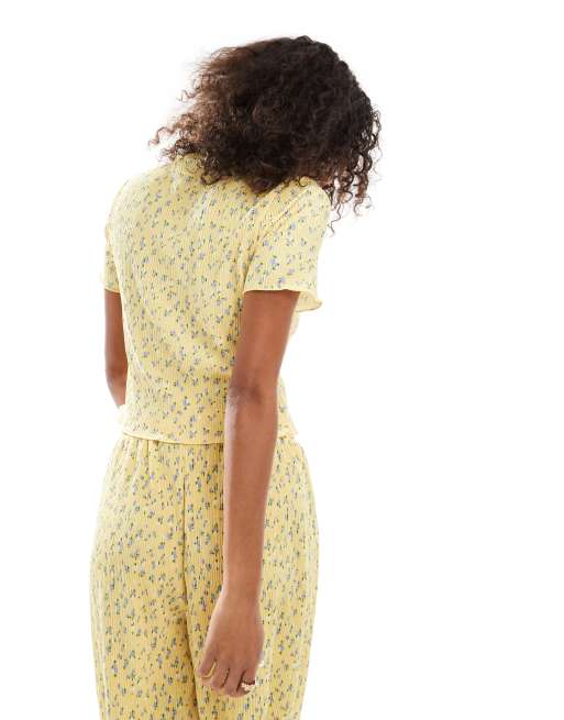 Pieces mini plisse baby tee in delicate yellow flower print - part of a set, 4 of 4