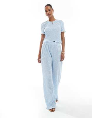 Pieces Mini Plisse Baby Tee In Blue