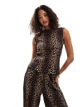 [Pieces] Pieces mini plisse high neck tank top in leopard print (part of a set)-Multi S Black leo