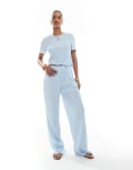 [Pieces] PIECES mini plisse wide leg pants in ditsy blue flower print (Part of a set) S CM Blue Flower